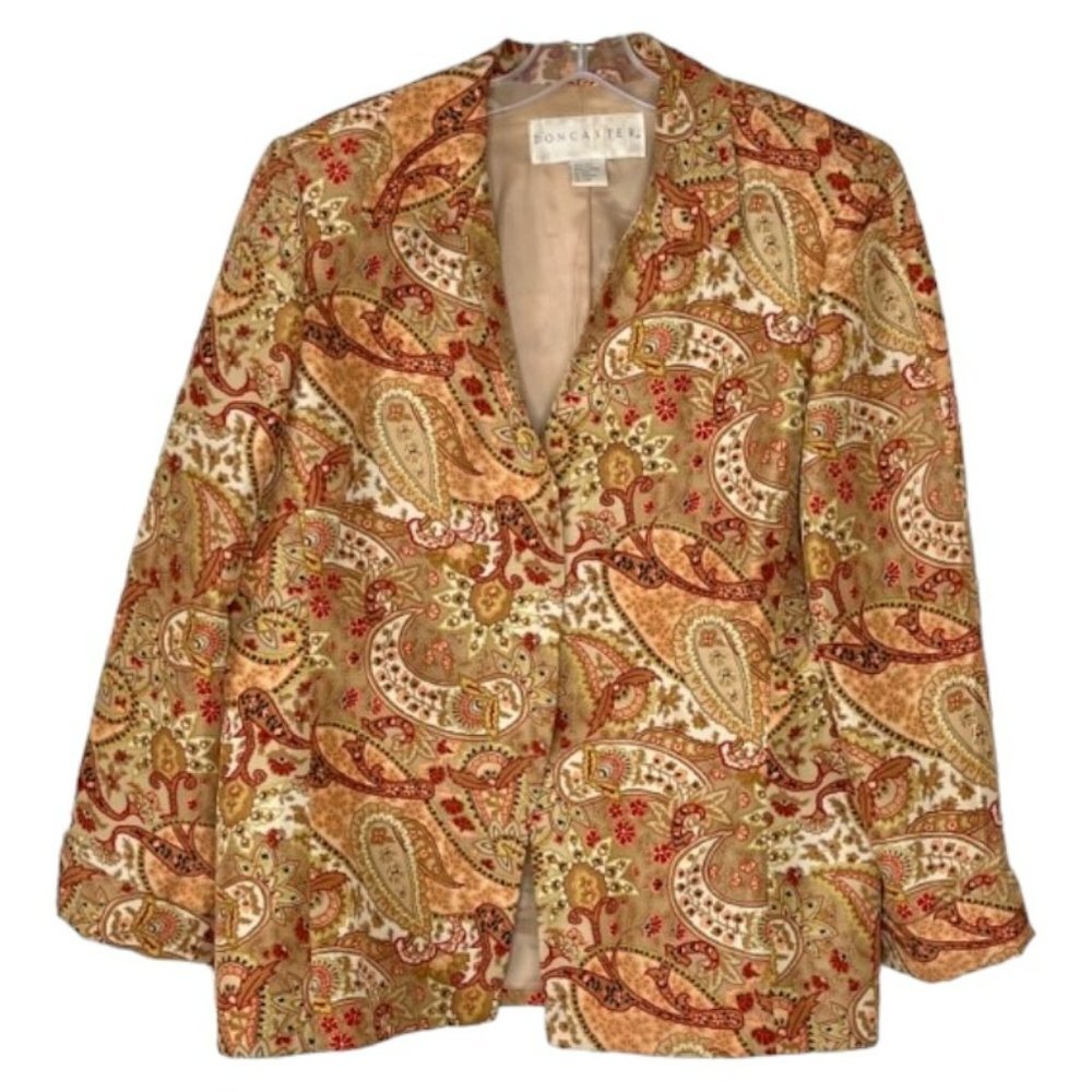 Doncaster 100% Silk Paisley Blazer - Gold/Red/Orange - 16